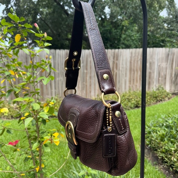 Coach Signature Sufflette Pebbled Leather Shoulder Chocolate Brown SOHO - Picture 6 of 17